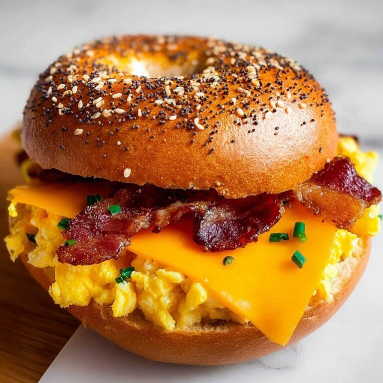 Breakfast Bagel Sandwich with Cheesy Scrambled Eggs, Bacon, and Chives Recipe